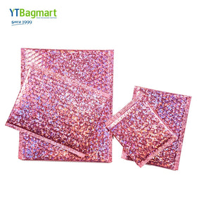 Eco Friendly Waterproof Metallic Pink Gold Holographic Poly Bubble Mailers Mailing Bags for Ecommerce Packaging Shipping Express