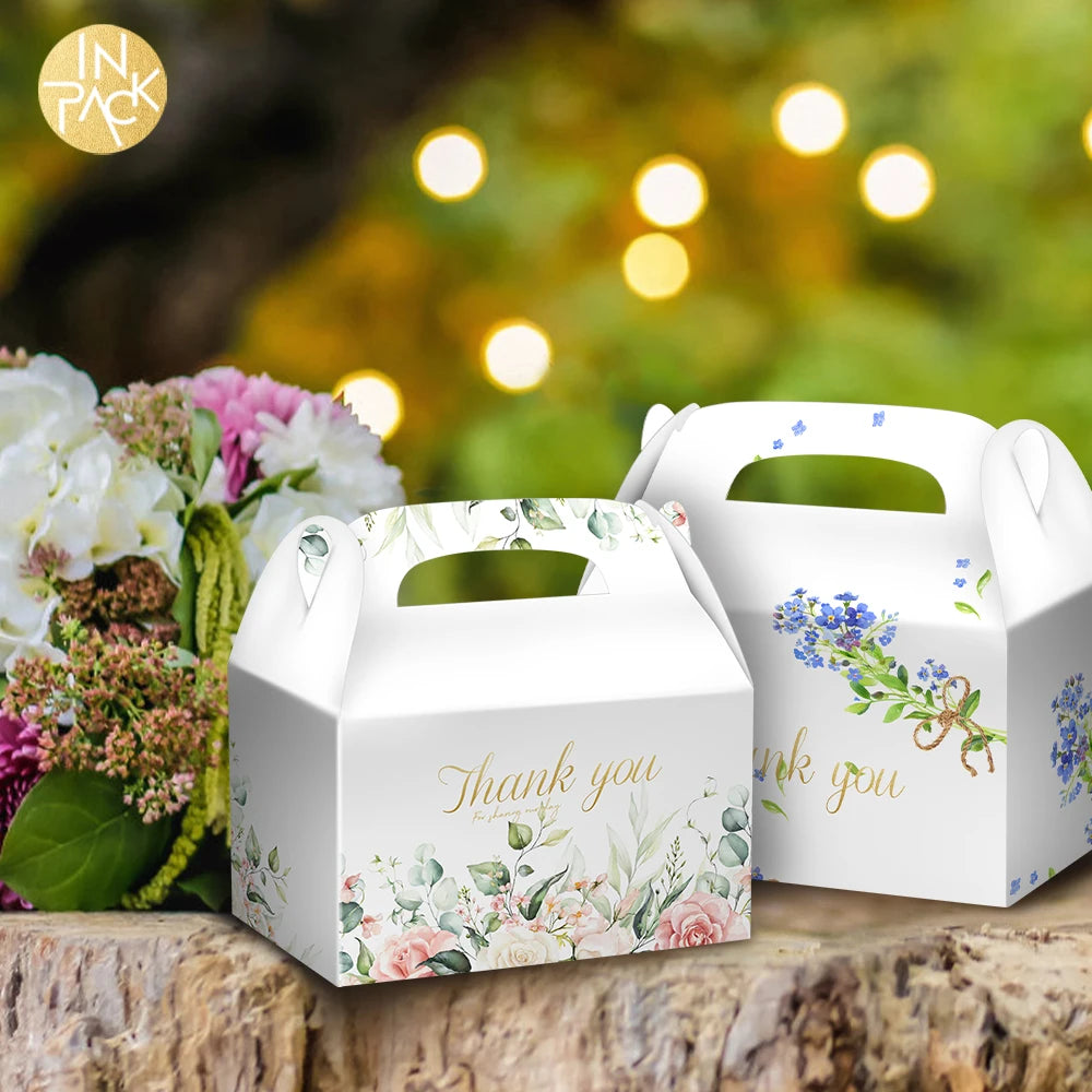 IN PACK Wholesale Custom Design Flower Gable Gift Paper Boxes Thank You Gable Cookie Boxes With Handles
