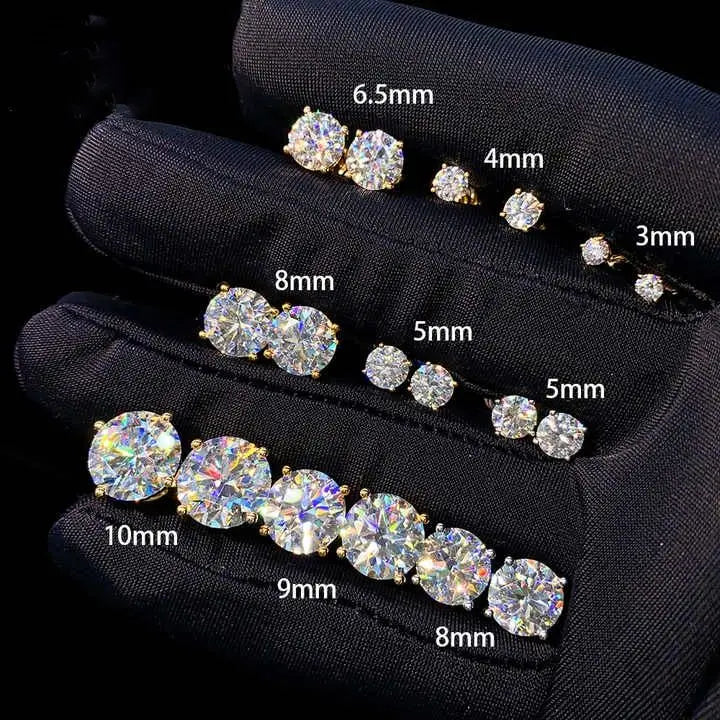 Aretes D VVS Moissanite Earrings Screw Back Round Cut 4 Prong Stud 925 Sterling Silver Hip Hop Earring for Men and Women