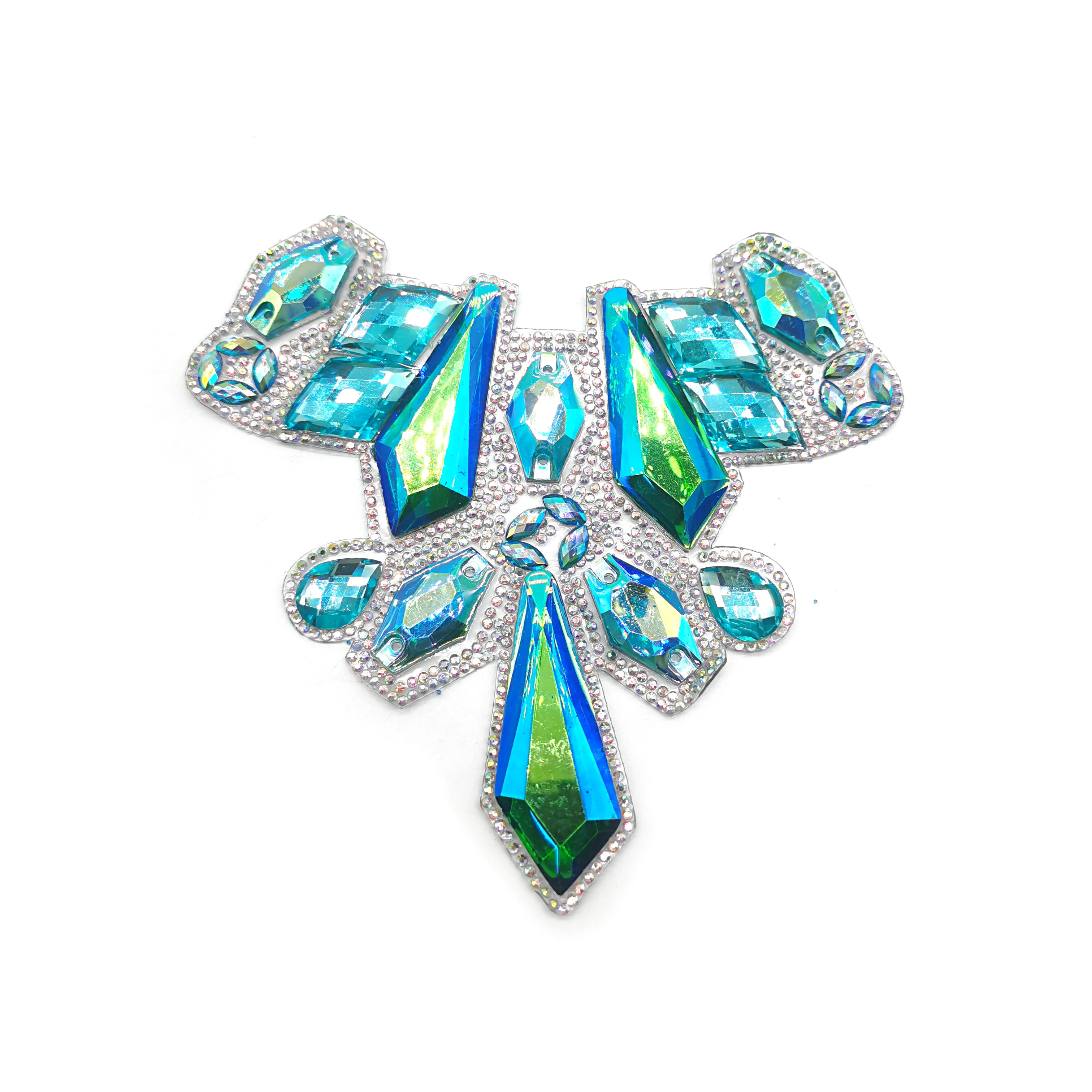 Aquamarine AB Resin Rhinestone Applique Iron-On Gel Back Crystal Rhinestone Patches for Carnival Costumes Trimming Decoration