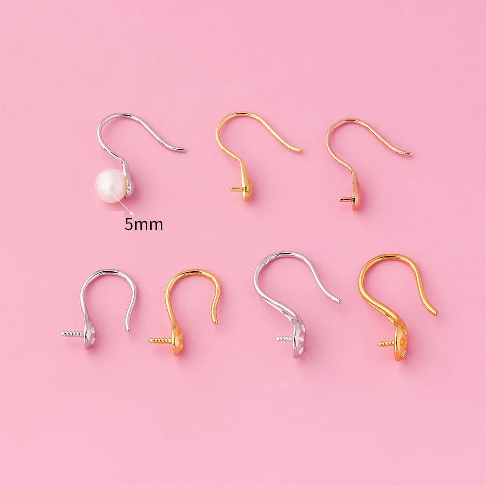 Minimalism S925 Sterling Silver Pearl Earring Hook with Empty Pins for Earring Jewelry Making Accessories