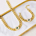 2023 New 2 Pcs Tarnish Free Stainless Steel Oval Shell Zircon Jewelry Set Necklace Bracelet 18k Gold Plated Set for Women