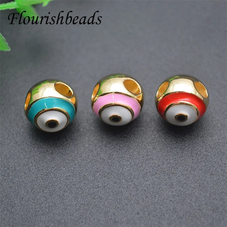 Wholesale Gold Plated Blue Red Pink Enamel Round Ball Shape Evil Eye Spacer Beads for Bracelet
