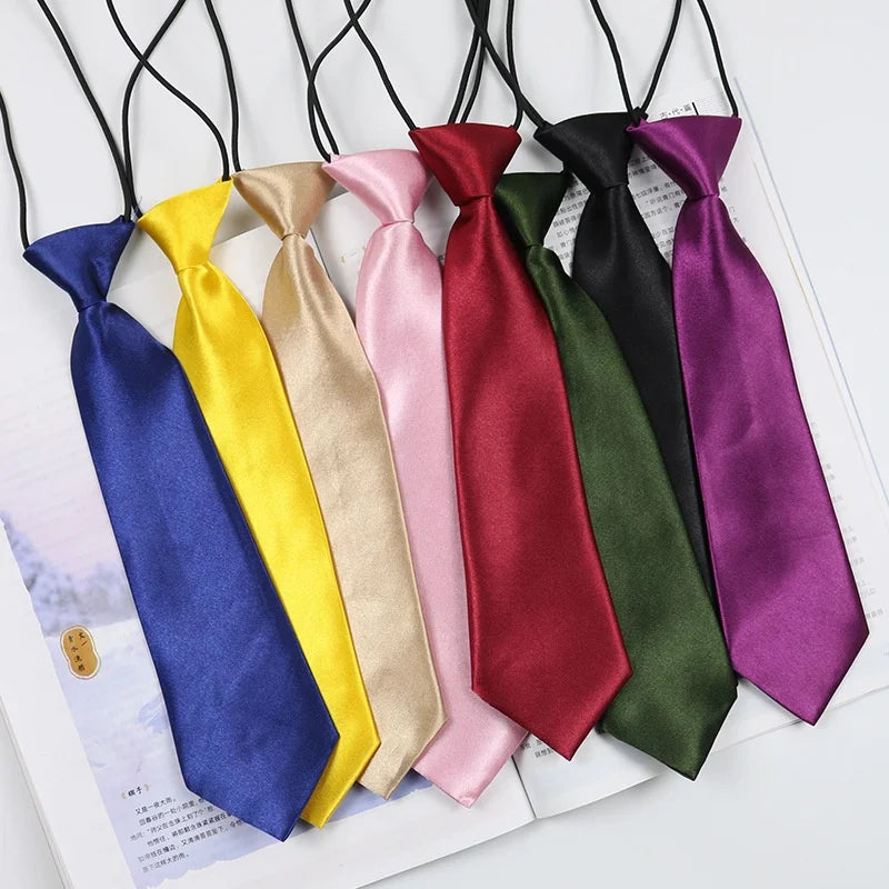 Good Quality Hot Sale Stock Elastic Rubber Band Plain Dark Green Kid Zipper Necktie Set Solid Color Neck Tie for Kids