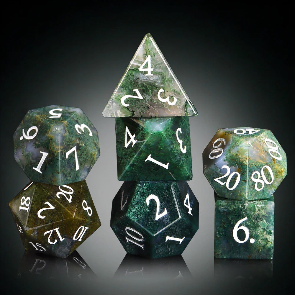 DND Aquamarine Agate Natural Gemstone Dice Set Green Dicedragons and Dungeons Dice