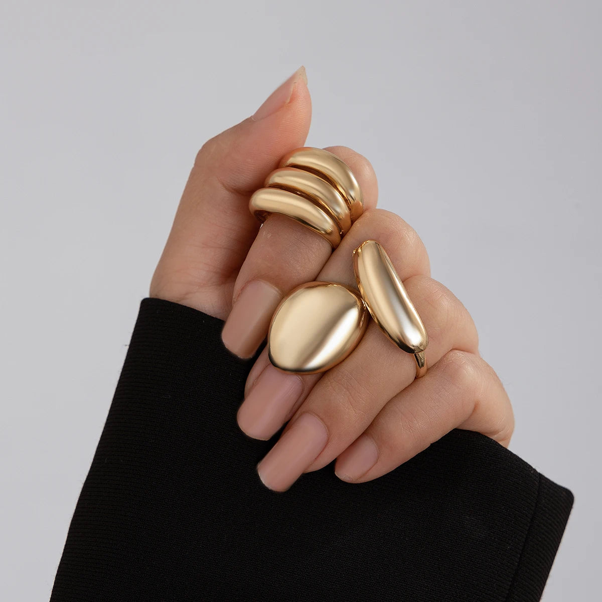 3 Pieces Chunky Smooth Metal Rings Sets for Women Trendy Designer Stackable Finger Rings on Hand Accessories Female 2024 Jewelry