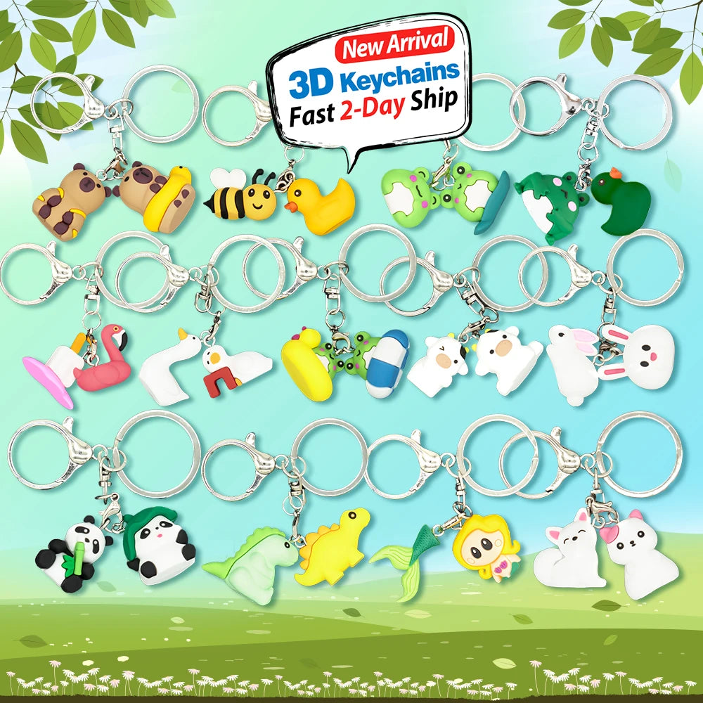 Personalized Cute Animals 3D Keychain Gifts Pvc Rubber Rings Wholesale Manufacturer Designer Decor Custom Keychain Ornaments
