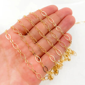 GP US 3mm 3.4mm 14k Gold Filled Flat Oval Cable Patterned Chain Footage Figure 8 Infinity Chains Permanent Jewelry Supplies