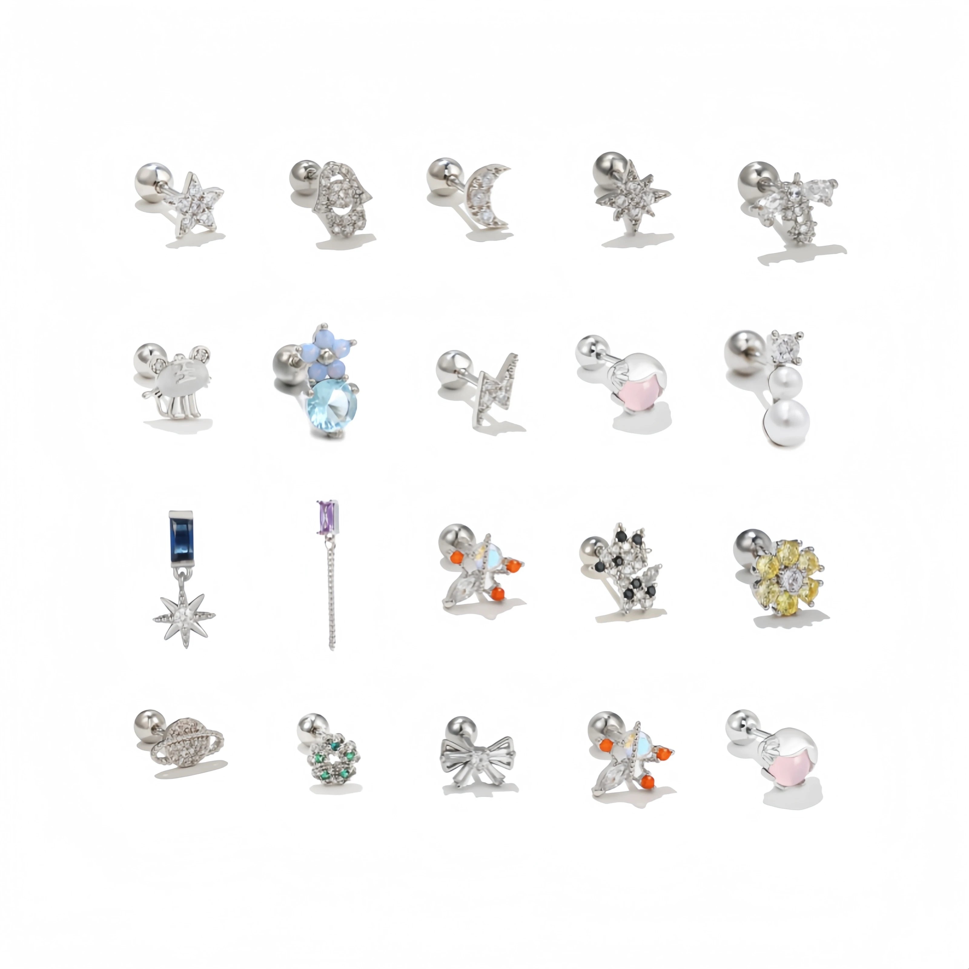 New 0.8mm 18K Gold Plated Ear Bone Stud Fashion Star Moon Flower Zircon Ear Studs Screw Ball Piercing Titanium Jewelry Earring