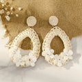 Boho Resort Style Summer Raffia Grass Woven Earrings Fashion Pearl Flower Drop Earrings for Women
