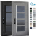 China Top Factory Wholesale Black Grey Cast Aluminum Metal Single Exterior Front Door for Sale Entrance Gate Aluminum Pivot Door