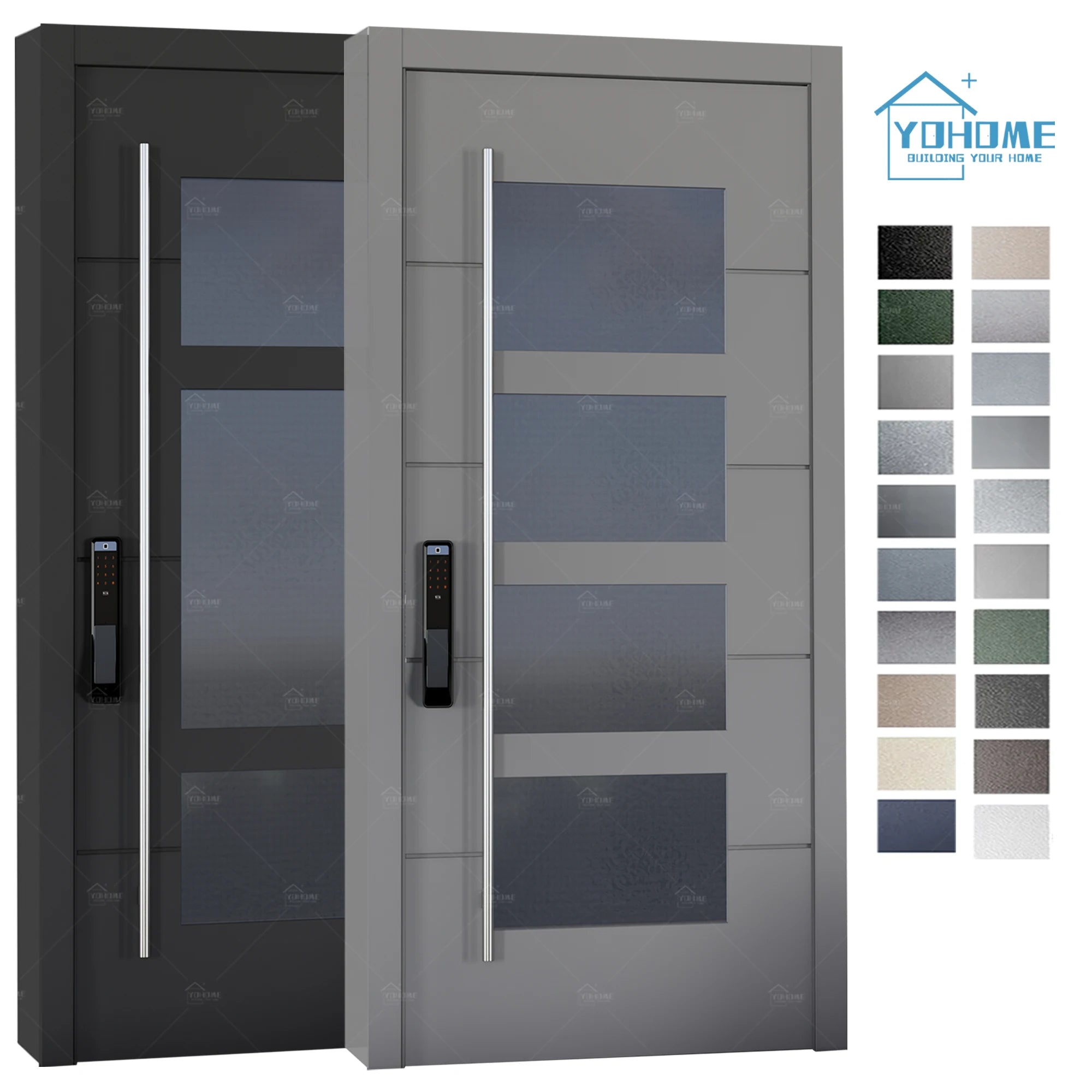 China Top Factory Wholesale Black Grey Cast Aluminum Metal Single Exterior Front Door for Sale Entrance Gate Aluminum Pivot Door
