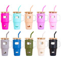 Eco Friendly 32oz Glass Tumbler with Bamboo Lid and Straw for Iced Coffee BPA-Free Silicone Water Bottles