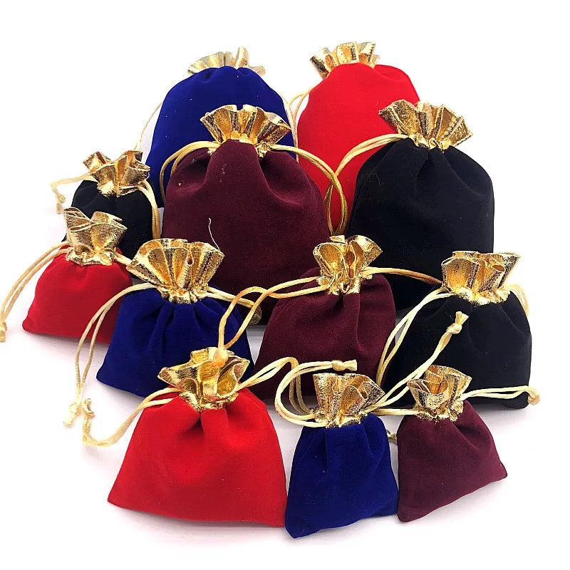 Factory Price Gift Bag 7x9cm to 12x15cm Golden Edge Drawstring Wedding Party Velvet Bags Jewelry Packaging Pouches