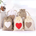 Heart Shape Wedding Gift Bags Jewelry Bag Trendy Beige Khaki  Natural Linen Drawstring Wedding Favor Storage Bags Pouch
