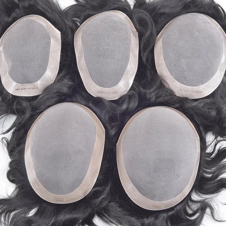 Stock 100% Virgin Human Hair Toupee Short Natural Wave Style Fine Mono PU Mens Hairpiece Wig Indian Hair Grade Model Virgin