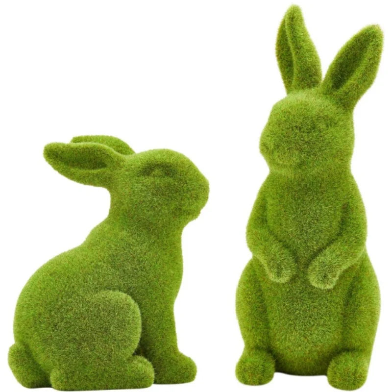 Easter Rabbit Green Moss Plush Rabbit Artificial Sculpture Green Rabbit Resin Ornament Spring Garden Easter Gift Easter Decor