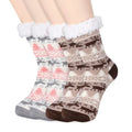 Women Knitted Winter Warm Fleece Sherpa Indoor Floor Long Sock with Anti-slip Grippers Argyle Cuff