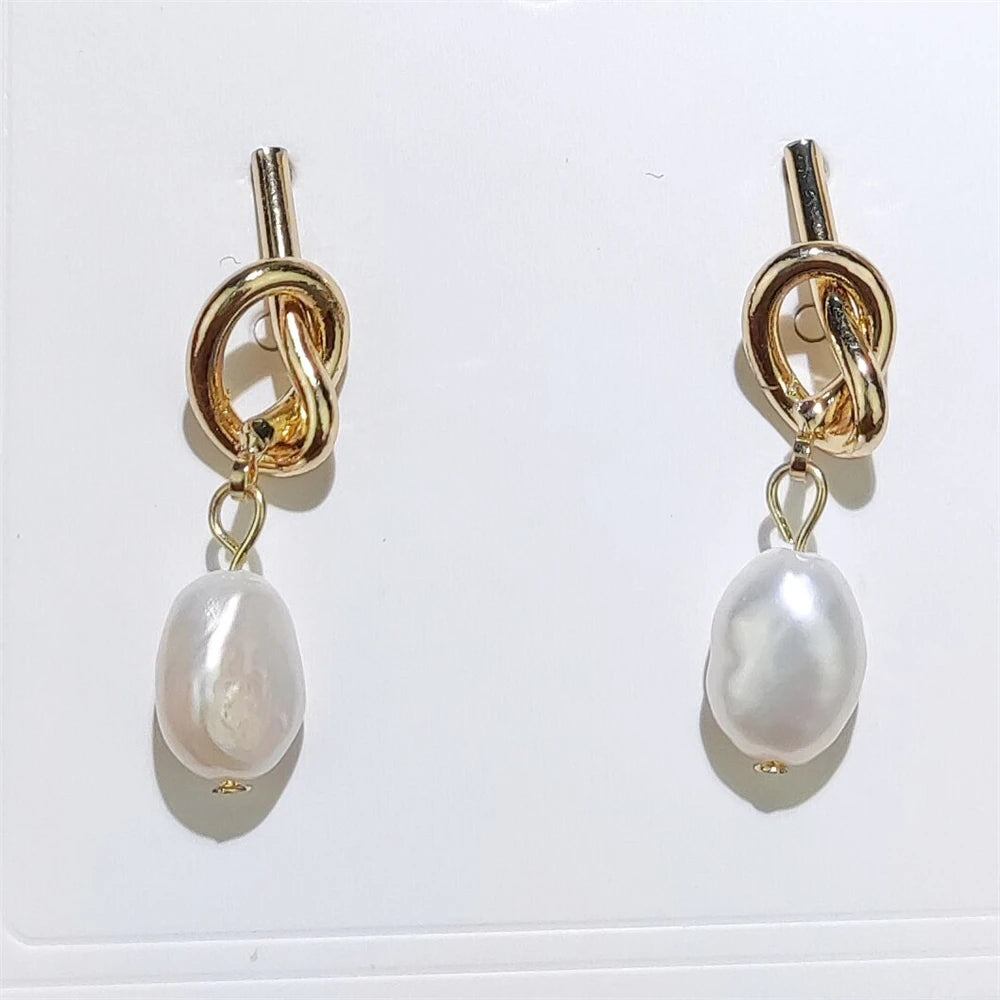 Wholesale Gold Knot Shape Stud Earrings High Quality Jewelry Real Natural Freshwater Pearl Drop Earrings for Women Wedding Gifts