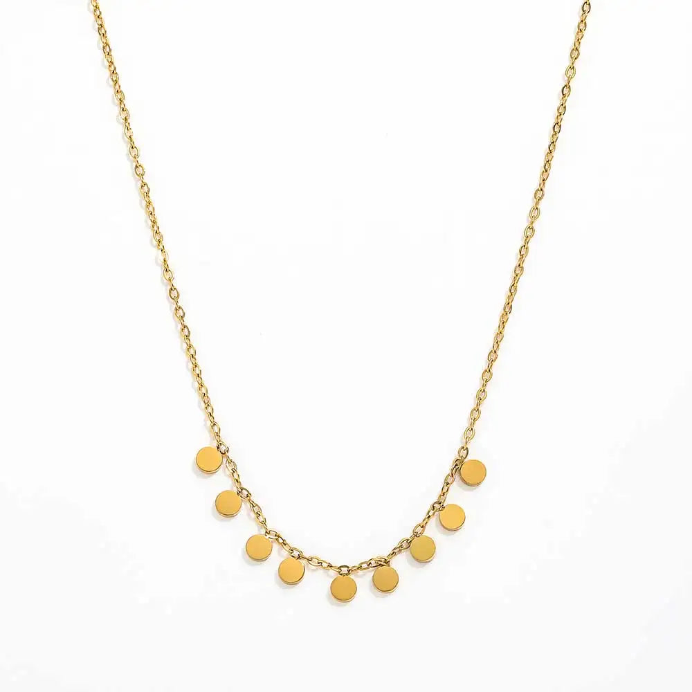 JOOLIM High End Stainless Steel Dot Wafer Pendant Necklace 18K Gold Plated Jewelry Wholesale