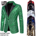 2026 Luxury Men's Single-Breasted Sequin Blazer in Red/Green/White One-Button Stage Jacket for Singer/Host Party Bar Coat