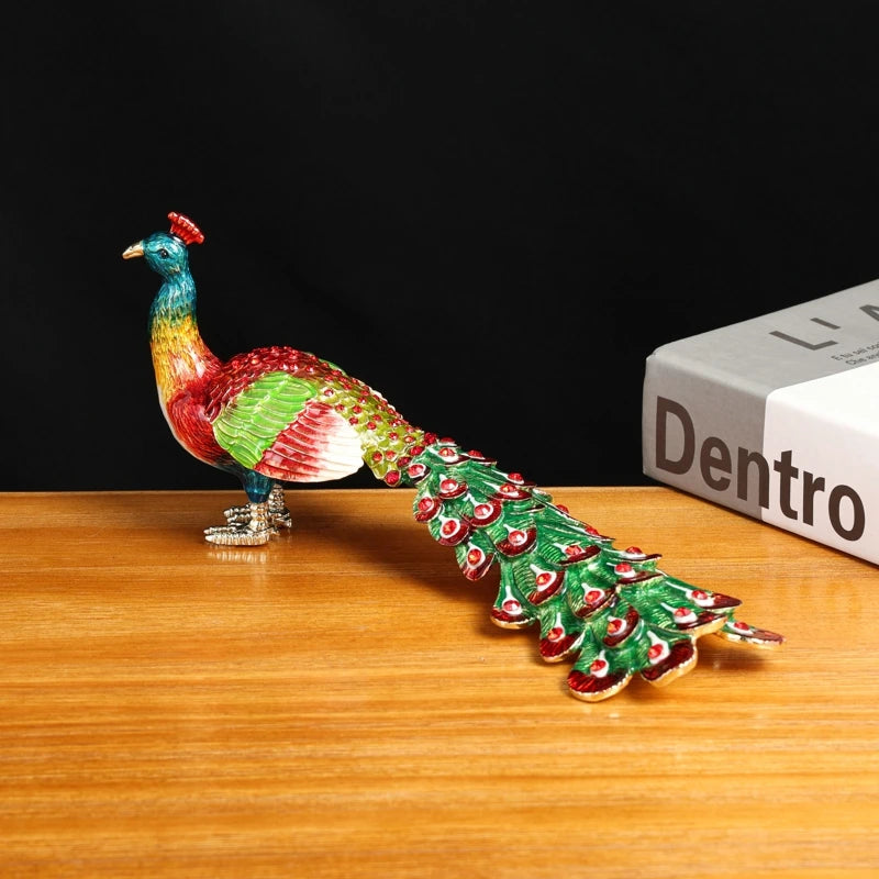 SHINNYGIFTS Big Size Tail Peacock Enamel Metal Craft Exquisite Jewelry Gift Trinket Box Wholesales
