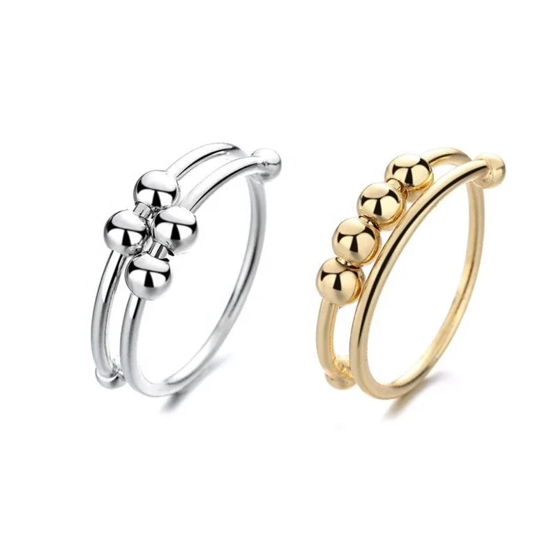 BINSHUO Rotating Beads Anxiety Rings for Women Men Anti Stress Adjustable Fidget Ring Single Coil Antistress Spiral