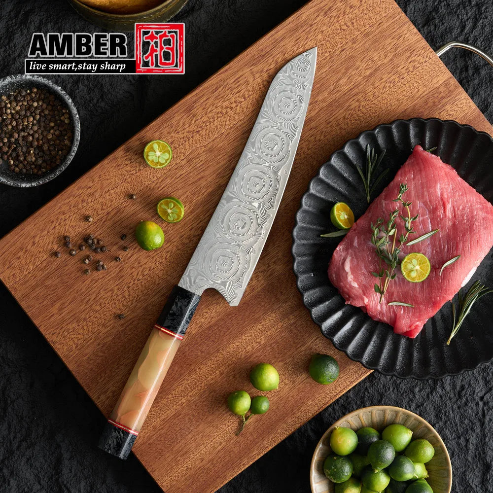 Professional Japanese Chef Knife  67 Layers Damascus Steel Novel Rose Pattern with Fluorescent Handle