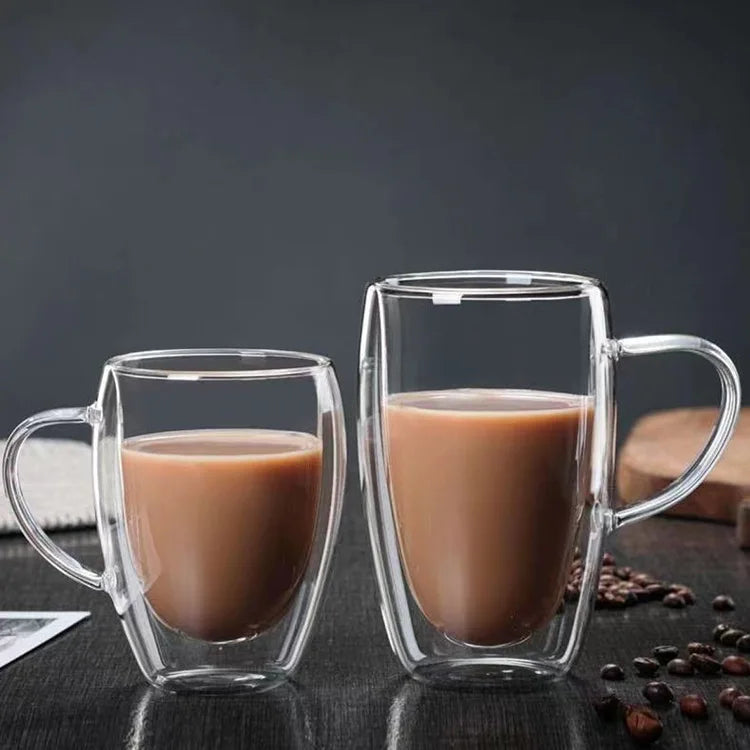 Manufacture Coffee Cup Glass High Borosilicate Durable Coffee Cup Juice Cup Double Wall Glass Mug Handles Made in China