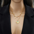 Europe and the United States New Titanium Steel Necklace Female Hundred Matching Turquoise Round Brand Pendant