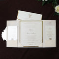 Custom Luxury Tri-fold Ivory White Velvet Hardcover with Pearl Paper Main Cards and 3D Envelope for Wedding Event