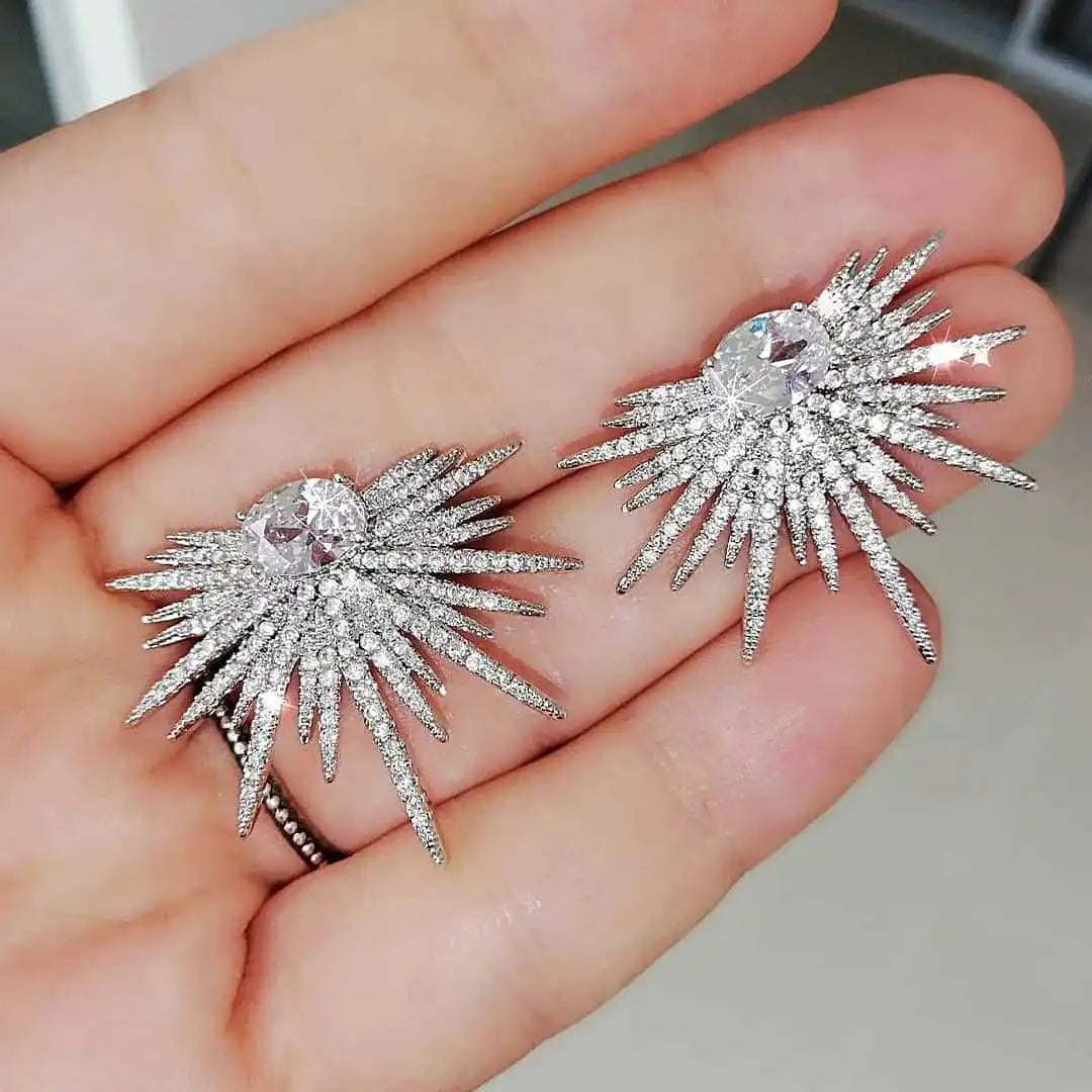 CAOSHI 2025 New Silver Color Fashion Earrings Zirconia Big Earrings Female Statement Wedding Bridal CZ Stud Earring for Woman