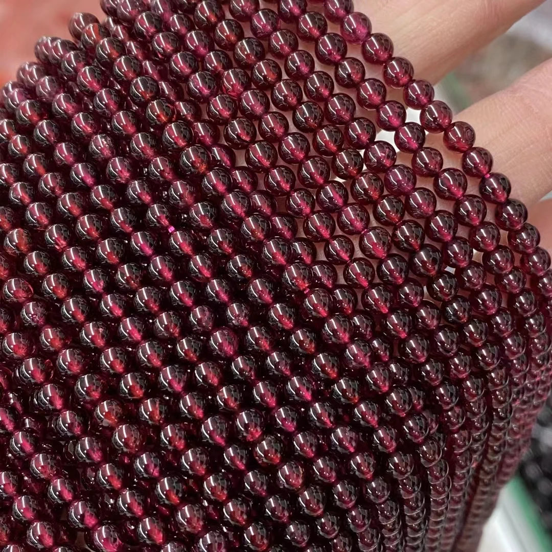 4mm Red Garnet Smooth Round Bead Strand Nature Gemstone for DIY Jewelry Making Bracelet Necklace Material