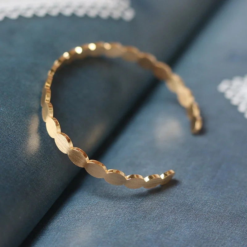 Waterproof Minimalist Jewelry 18K PVD Gold Plated Stainless Steel Wave Bangles Cuff Bracelets Adjustable for Women