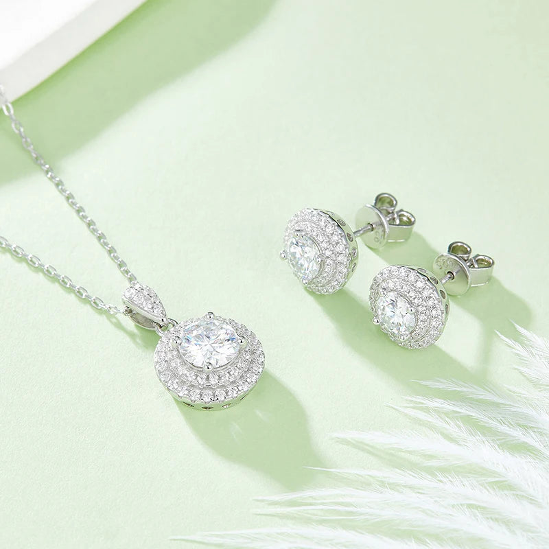 RINNTIN SMN57 SME29 Forever Classic  925 Sterling Silver Jewelry Set D Color VVS Moissanite Necklace Earrings Set for Women