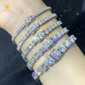 Hiphop Luxury Gra Vvs D Color 3mm 4mm 5mm Mossaanite Tennis Chain 925 Moissanite Sterling Silver Mold Baguette Chains