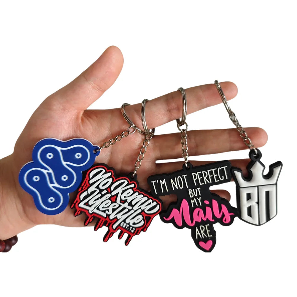 No Minimum Custom logo 3D PVC Embossed Keychain Rubber Keychain Soft PVC Rubber Keyring