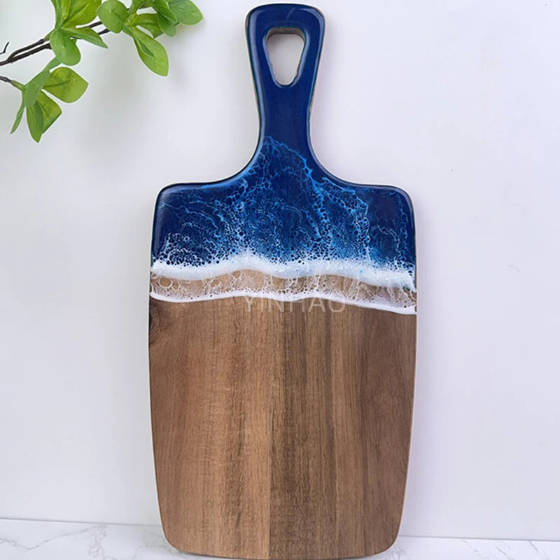 Customized Logo Epoxy Resin Charcuterie Board Art Epoxy Resin Cutting Board Handmade Ocean Wave Resin Cutting Board