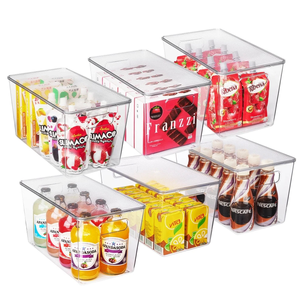 Clear Stackable Storage Bins with Lids Safe Plastic Containers with Handle for Pantry Organization
