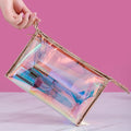 Custom Logo Transparent PVC Laser Pouch Bag Zipper Low MOQ Clear for Pink Glitter Holographic Makeup Cosmetic Case Fashion Brush