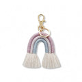 Wholesale Weaving Rainbow Plush Key Chains for Women Boho Handmade Key Holder Macrame rainbow Keychain Bag Charm Girly Keychains