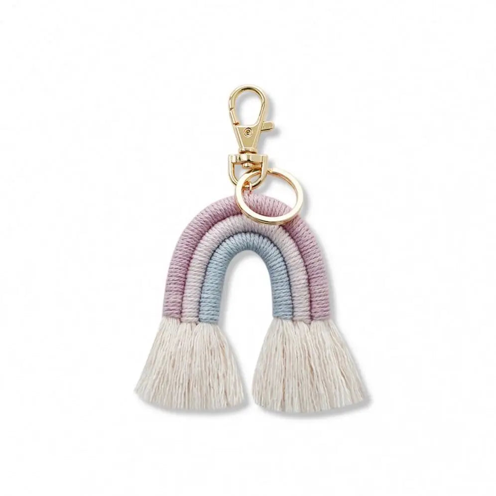 Wholesale Weaving Rainbow Plush Key Chains for Women Boho Handmade Key Holder Macrame rainbow Keychain Bag Charm Girly Keychains