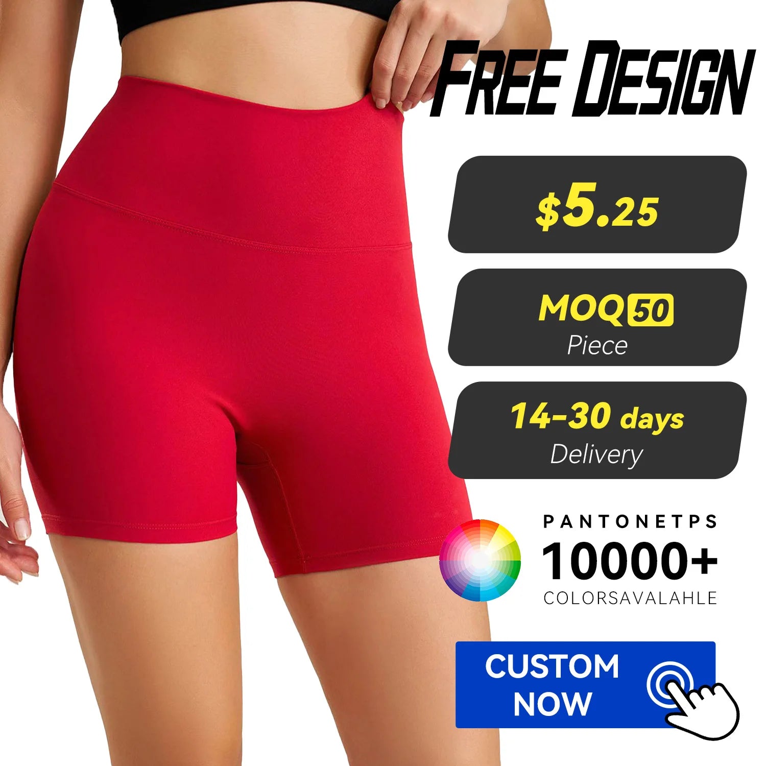 Wholesale Custom Solid Pattern High Elastic Waist Spandex/Nylon Sports Shorts Tummy Control Quick Drying Breathable Four-Way