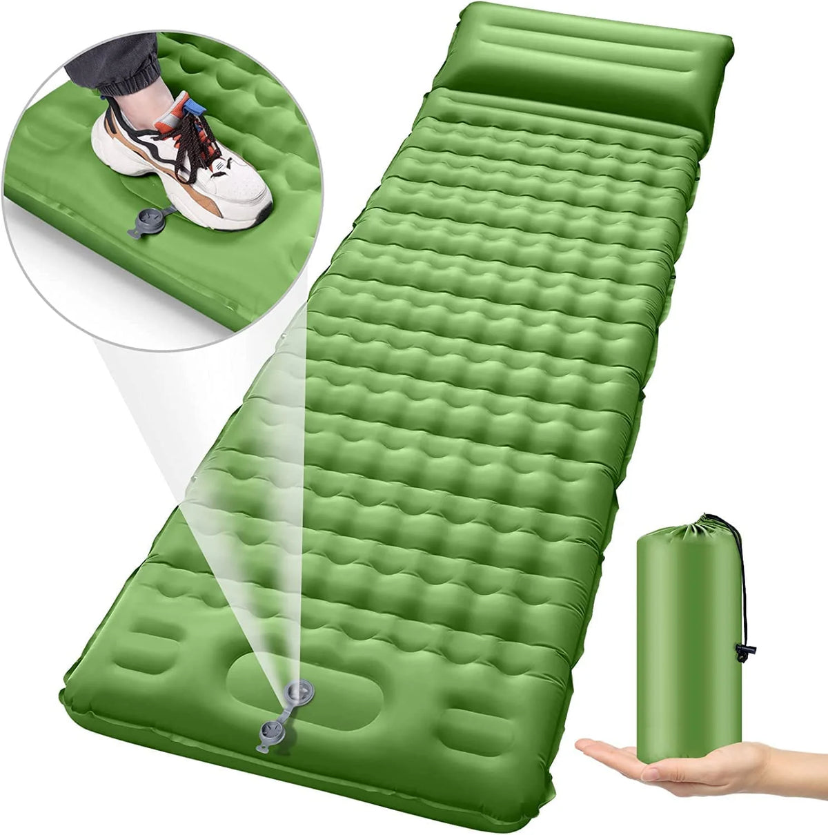 For PVC Inflatable Camping Mattress with Built-in Air Pillow Pump Lightweight & Waterproof
