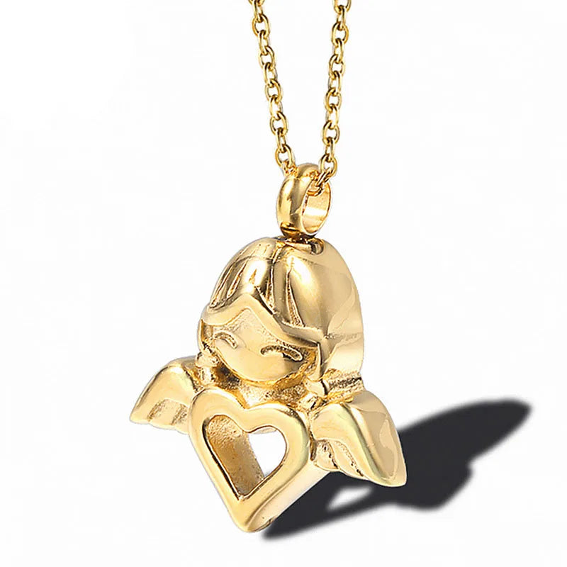 Beloved Heart Ashes Necklace Girl Angel Stainless Steel Accessories for Funeral Jewelry Memory Pendant Holder