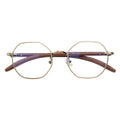 Fashion Retro Wood Grain Polygon Metal Myopic Frames Artistic Men's and Women's Blue Flat Frame