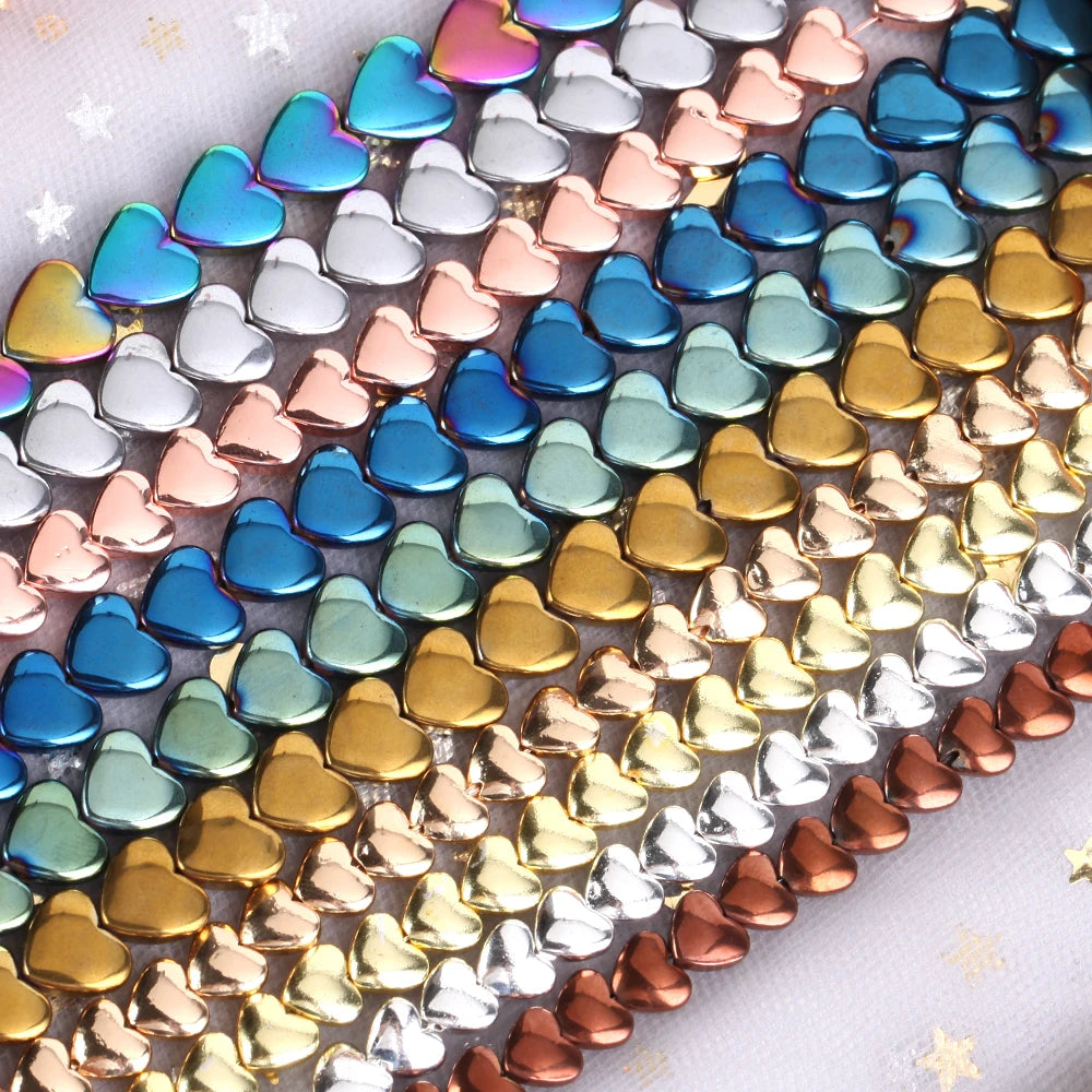 6/8mm Natural Hematite Stone Plating Gold Silver Colorful Peach Heart Shape Loose Spacer Beads for Jewelry Making DIY Bracelet