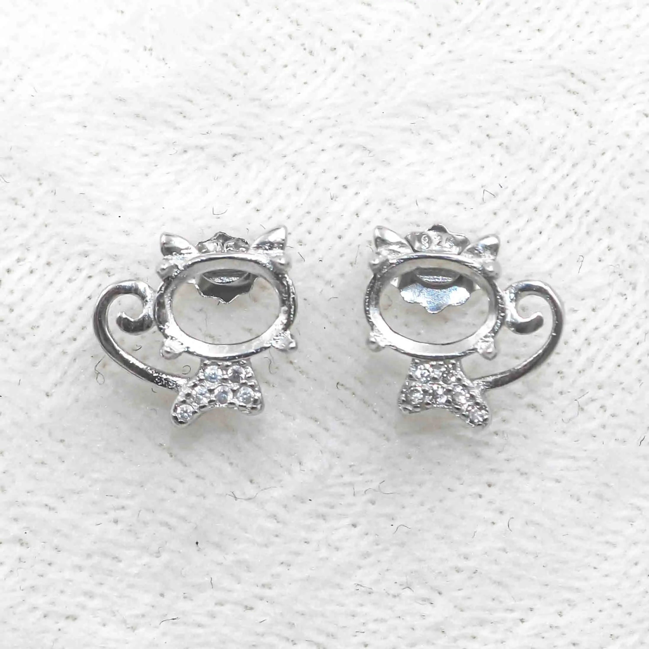 Sterling Silver 6*8mm Semi Mount Stud Earrings Empty Support Blank Claws Setting S925 Base Without Center Stone for DIY Inlay