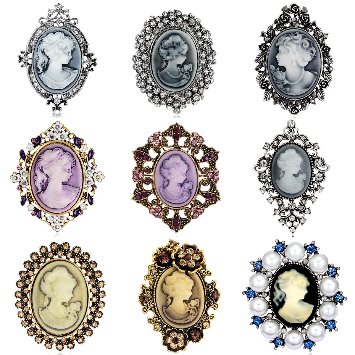 Europe America Real Pearl Alloy Brooches Queen Avatar Retro Cameo Brooch Pins As Women Premium Coat Pins