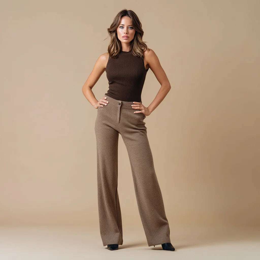 Women's High-Waisted Recycled Wool Knit Eco-Friendly Straight-Leg Design Elastic Waist Wide Leg Print Loose Plus Size Winter